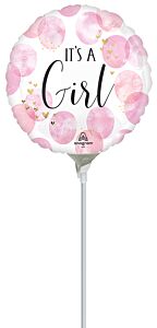 9" Stick Balloon - Baby Girl Watercolor