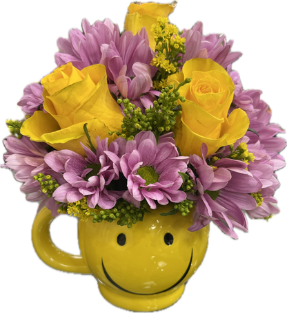 $40 Fresh Flower Arrangement - Smiley Mug