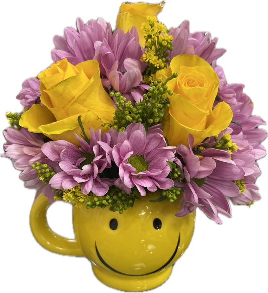 $40 Fresh Flower Arrangement - Smiley Mug